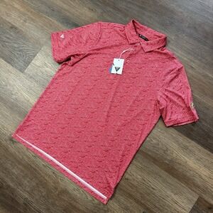 NWT‎ Levelwear Golf Polo Red Pink Geometric AOP The Park West Palm Florida Sz M